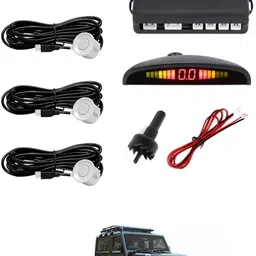 abjd Car Reverse Parking White 4 Sensor With LED Display/Buzzer-129 Universal White Parking Sensor Safety Kit For Car-129 Parking Sensor image 1
