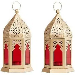 quality handicrafts Decorative Hanging Lantern/Lamp with t-Light Candle, Set of 4 Multicolor Metal Hanging Lantern image 4