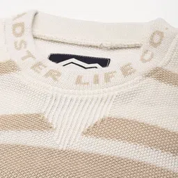 roadster Men Striped Round Neck Beige Sweater image 2