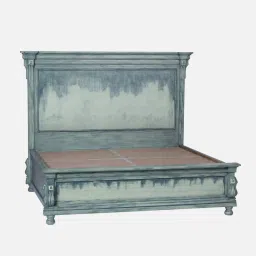 fabuliv Sublime Sheesham Wood Queen Size Bed in Light Green Finish With Hydraulic Storage image 4