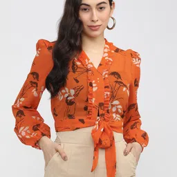 tokyo talkies Casual Regular Sleeves Solid Women Orange Top-picture-15