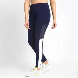 kgn hub Color Block Women Dark Blue, White Tights-picture-10