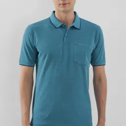 peter england Men Solid Polo Neck Cotton Blend Green T-Shirt-picture-11