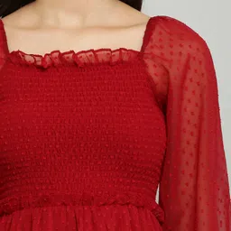 jazzups enterprises Women Fit and Flare Red Below Knee Dress image 4