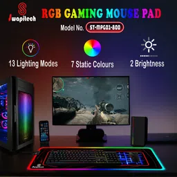 SWAPITECH RGB Gaming Mouse Pad Large Extended, 13 Lighting Modes, Non-Slip 800x300x4mm Mousepad image 4