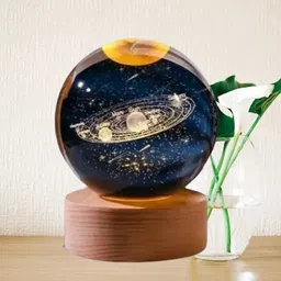 univwersae 3D Space Galaxy Crystal Ball Night Lamp with Wooden Base | LED Table Light Study Lamp image 5