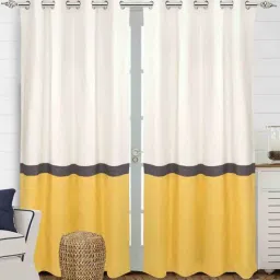 Yellow Cotton Striped 7 ft Light Filtering Eyelet Door Curtain-image-80