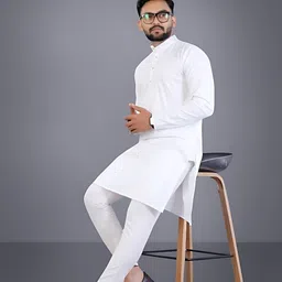 krishasales Men Solid Cotton Blend Straight Kurta image 3