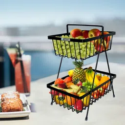 smart slide Premium 2 Tier Fruit Basket, Fruit Vegetable Bowl for Kitchen Countertop Steel Fruit & Vegetable Basket image 1