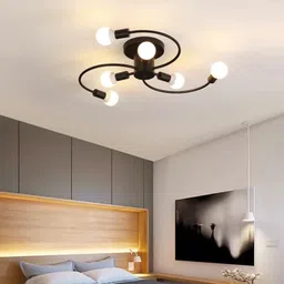 areezo 6 Light Modern Black Metal Hanging Light for Home (Bulbnot incl.) (Pack of 1) Chandelier Ceiling Lamp-picture-17