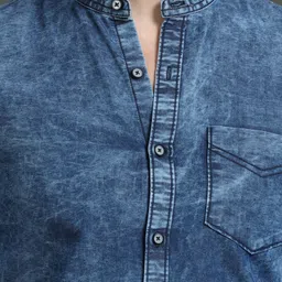 cazzba Men Regular Fit Washed Mandarin Collar Casual Shirt image 5