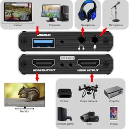 VOOCME 4K USB 3.0 HDMI Video Capture Card, Game Capture Card, with HDMI Loop-Out 1080P 60FPS Live Streaming Game Recorder Device Laptop Accessory image 2