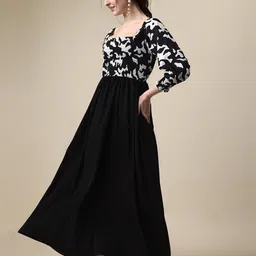 honky tonky Women Fit and Flare Black, White Maxi/Full Length Dress image 4