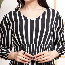 raiyani enterprise Women Fit and Flare Black, White Maxi/Full Length Dress image 4