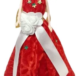 bkc Handmade Self-Standing Decorative Doll with Red Velvet Dress & Floral Design image 2