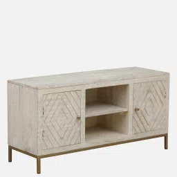bohemiana from pepperfry Bizerk Solid Wood TV Console In Sandblasted White Finish image 5