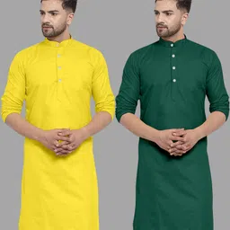 fashionfrickss Pack of 2 Men Solid Cotton Blend Straight Kurta image 1