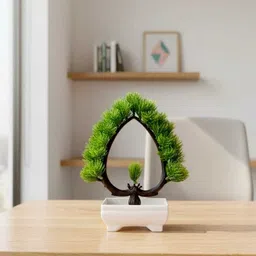 Artificial Bonsai Dil in White Pot Green Foliage, Modern Home Decor Bonsai Wild Artificial Plant with Pot-image-66