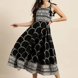 lamba creations Women Fit and Flare Black, White Midi/Calf Length Dress-picture-26