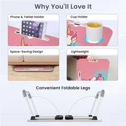 makd MULTIPURPOSE FOLDABLE WITH CUP HOLDER , STUDY & LAPTOP TABLE Wood Portable Laptop Table image 2