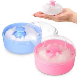 weeper 2 Pcs Powder Container Soft Touch for Baby Powder Storage Puff Box Blue, Pink-picture-11