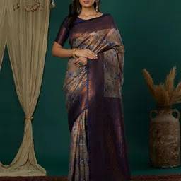 samah Woven, Embellished Kanjivaram Silk Blend, Jacquard Saree-picture-11