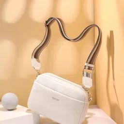 diva dale White Women Sling Bag Stylish Trendy Premium Party-Wear Casual Broad Belt image 2