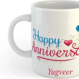 uniarawalas Happy Anniversary Yugveer Name Ceramic Coffee Mug image 1