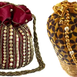 rapid costore Girls Maroon, Black, Gold Potli-picture-27