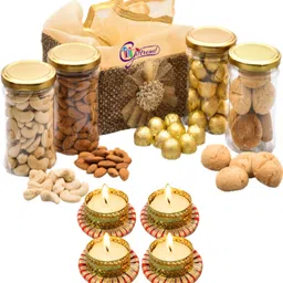 giftrend Diwali Dry Fruit,Nuts And Chocolates Gift Basket/Hamper/Box With Cashew,Almonds,Swiss Chocolates,Cookies,Decorative Wax Diyas/Tealight For Business Promotion/Corporate Gifts/Clients/Relatives,400gm Wooden Gift Box-picture-35