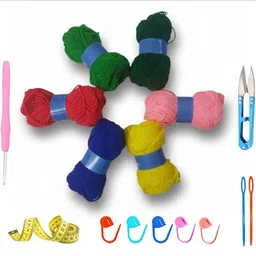 daily buy Knitting & Crochet Kit for DIY Craft (6 Yarn Balls + Tools)-picture-28
