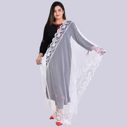 ufashion Net Self Design Black, White Women Dupatta image 2