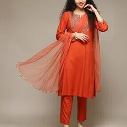 biba Women Embroidered Straight Kurta with Pants & Dupatta-picture-45