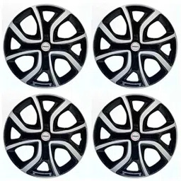 Prigan 4 Pcs 14 inch Polypropylene Black &a; Silver Press Fitting Car Wheel Cover Set for Mahindra KUV 100 K2, K4 &a; K6 image 2