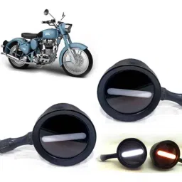 Auto Pearl 2 Pcs 12V Black Bike Front LED Indicator Light Set for Royal Enfield, F337-picture-29
