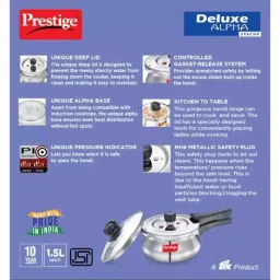 Prestige Deluxe Alpha Svachh 1.5 Litre Silver Stainless steel Handi Pressure Cooker with Glass Lid, PRASV1.5 image 4