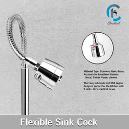 Cloudtail by Prestige Oxy CDT3110 Brass Chrome Finish Silver Wall Mounted Dual Flow Kitchen Sink Tap with Flexible Neck image 4