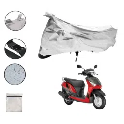 Riderscart Polyester Silver Waterproof Two Wheeler Body Cover with Storage Bag for Yamaha Alpha Drum image 2