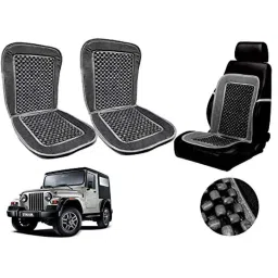 Auto Pearl PU, Velvet &a; Wooden Beads Grey Rectangular Seat Cushion for Mahindra Thar (Pack of 2 )-picture-33