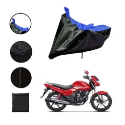 Riderscart Polyester Black &a; Blue Waterproof Two Wheeler Body Cover with Storage Bag for Hero Achiever Alloy image 2