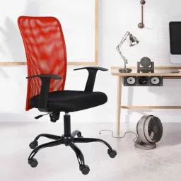 White Clouds Enterprise Sigma Fuzzy Red High Mesh Back Ergonomic Office Revolving Chair-picture-11