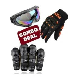 Love4ride Biker Goggle, Ktm Bike Gloves &a; Fox Elbow Knee Guard Combo for Biker-picture-11