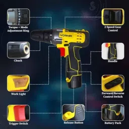 Vormir VR CD12-46 12V 25Nm 0-400 &a; 0-1450rpm Yellow &a; Black Cordless Drill Driver Set, CD1246S000 image 4