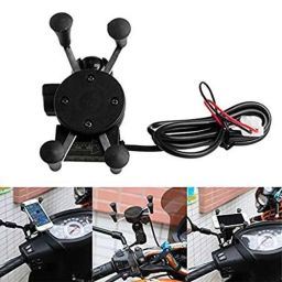 AOW Bike X-Grip Mobile Phone Holder with USB Charger for Tvs Scooty Pep+ (Mirror Fitting)-picture-44