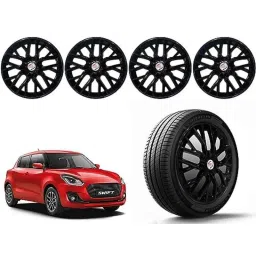 Auto Pearl 4 Pcs 14 inch Polypropylene Black Press Type Car Wheel Cover Set with Retention Ring for Maruti Suzuki Swift 2018-2022, 14WC_Phoenix_Black_Swift2018_2022-picture-14