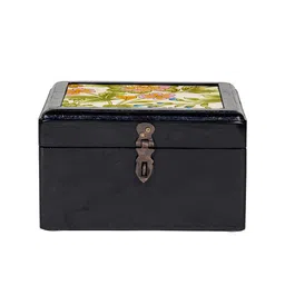 Contrast Living Wooden Decorative Jewellery Painted Box with Cotton Fabric On Top Box-image-96