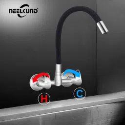 Neelkund Eva Brass Black Chrome Finish Flexible Sink Mixer with 360 deg Flexible Swivel Spout image 4
