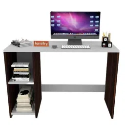 Furnifry 40.5x15.7x27.5 inch Engineered Wood Brown &a; White Multifunctional Study Table with Open Shelves-picture-26