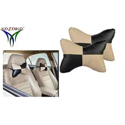 Kozdiko 2 Pcs Black &a; Beige Square Chess Design Car Neck Rest Pillow Set for Tata Nano image 2