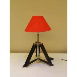 Tucasa Mango Wood Black Tripod Table Lamp with Polycotton Red Shade, P-25-picture-12